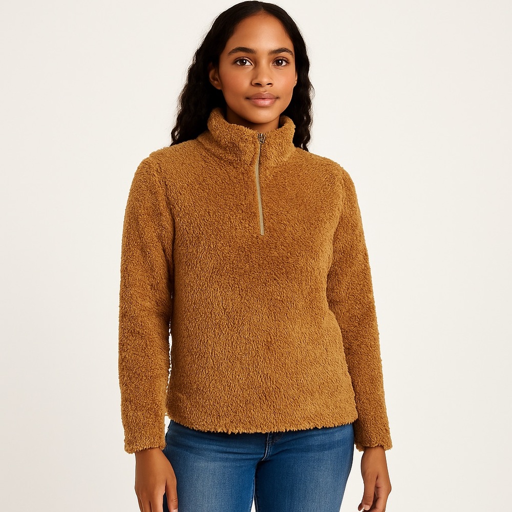 Unbranded Brown Sherpa Quarter Zip Pullover Cozy L